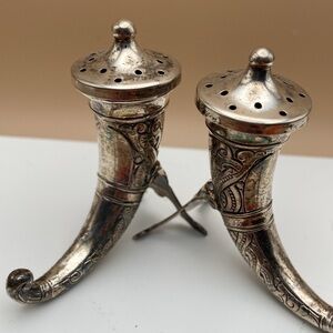 Theodor Olsen Norwegian Silver Norway Viking Horn Salt & Pepper Shakers